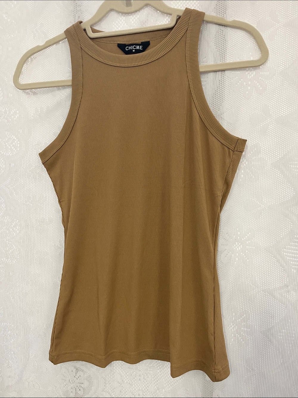 chic me Ribbed Tank Top in Camel Brown NWOT M